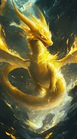 Solar dragon ascends through storm-lit vortex of flame.