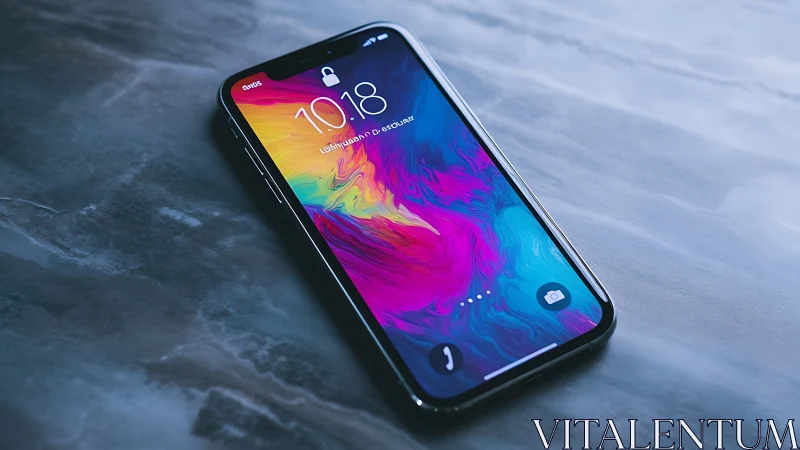 Vibrant Phone Glows with Colorful Liquid Wallpaper Display.