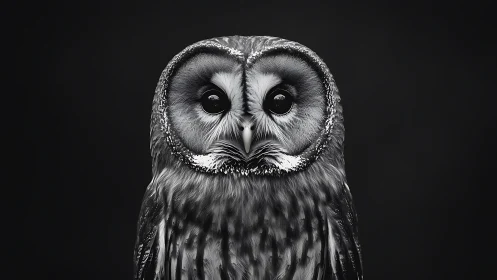 Striking black and white owl portrait with dramatic lighting.