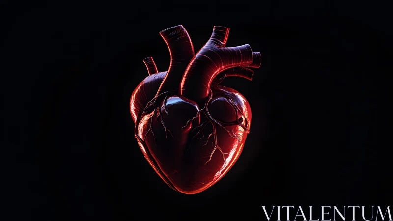 Realistic Human Heart Illustration on Dark Background, Digital Art.