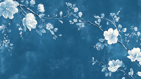 Delicate White Blossoms Dancing on Serene Blue Canvas