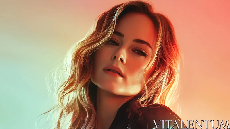 Confident woman portrait with warm colorful gradient light.