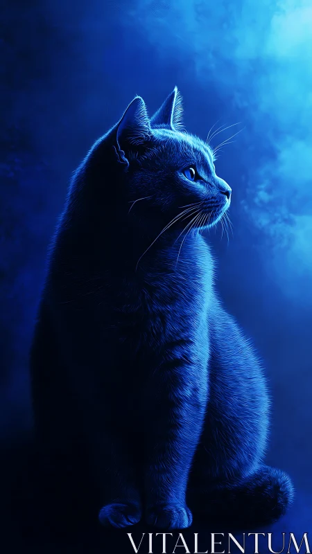 Neon Cat Portrait in Electric Blue Luminescence.