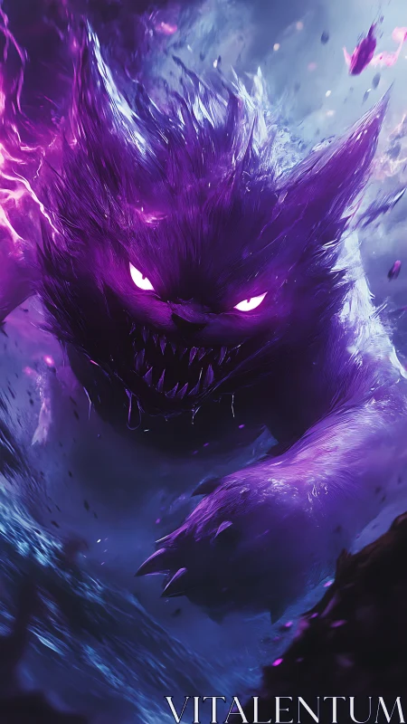 Digital painting of feral neon demon in kinetic charge.