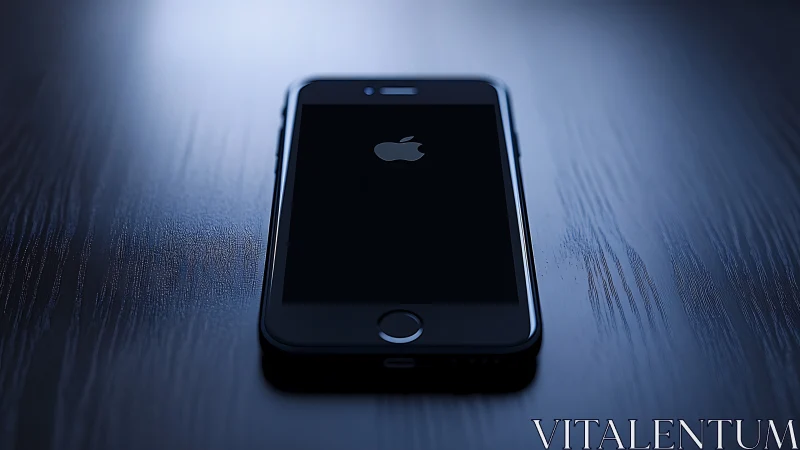 Black iPhone displays Apple logo boot screen on textured surface
