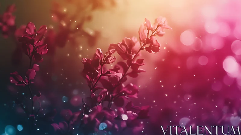 Pink Flowers Glowing in Magical Golden Light.