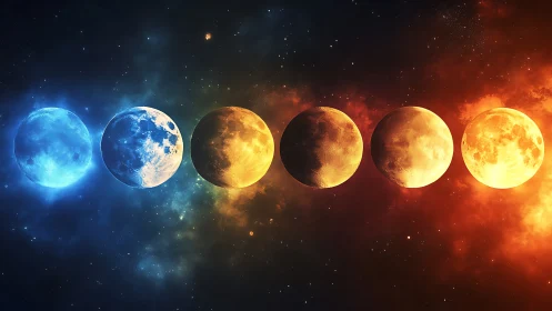 Lunar phase spectrum with thermal color gradient in deep space