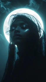 Moonlit mystic portrait wrapped in soft, dreamy shadows.