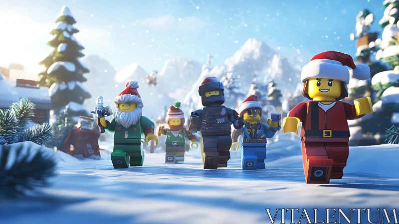 Cheerful LEGO friends enjoy a snowy holiday adventure together.
