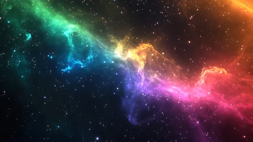 Colorful cosmic nebula band stretching across star field.