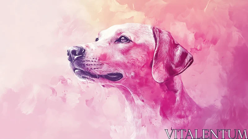 Digital painting portrait of pink labrador on ethereal gradient field.