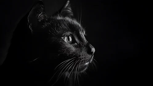Feline Facial Profile Rendered with Chiaroscuro Contrast