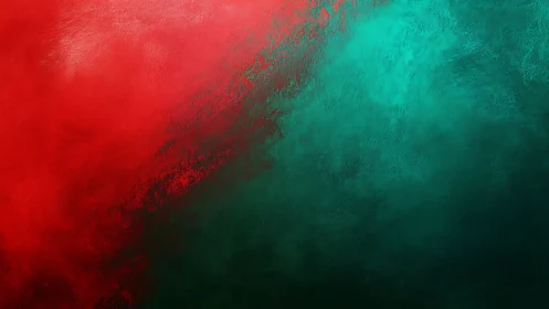 Dual-color diagonal abstract with textured red and teal fields