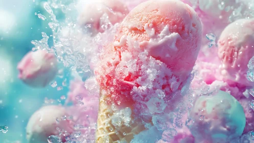Frost-kissed strawberry ice cream dream in shimmering splash.