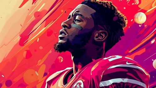 Chromatic vector portrait of focused American football athlete.