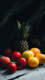 Crowned pineapple presides over jewel-toned citrus parliament