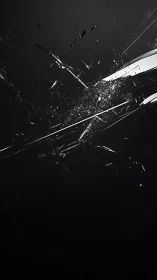 Shattered glass fragments on dark abstract background.