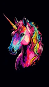 Chromatic vector unicorn portrait with neon spectral gradients.