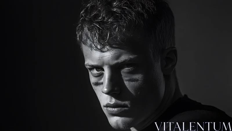 Monochrome low key portrait of intense athlete in profile