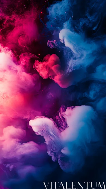 Vibrant neon clouds swirl in a mysterious, cosmic mist