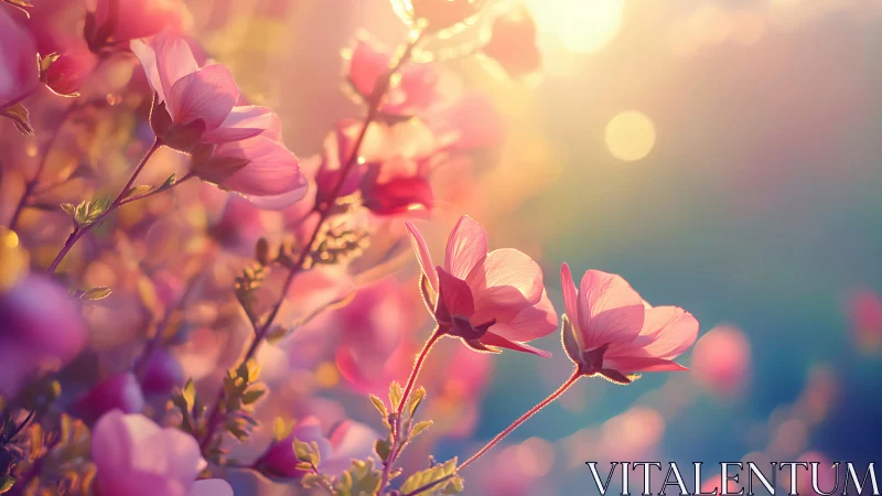 Pink Cosmos Dreams Beneath Golden Hour Glow.