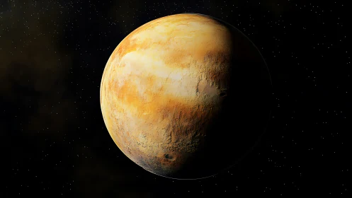 Lonely amber planet slowly pirouettes through velvet space