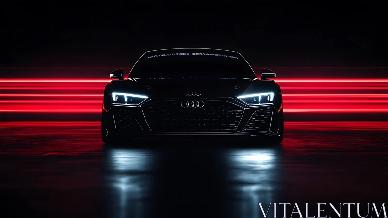 Audi sports coupe front view with red motion light trails.