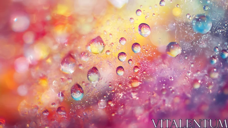Macro droplets refract multicolored bokeh across shallow depth field