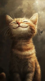 Rendered feline portrait with luminous volumetric lighting and expressionistic warm tonality