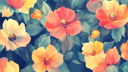 Vibrant Garden Flowers Bloom in Warm Watercolor Harmony