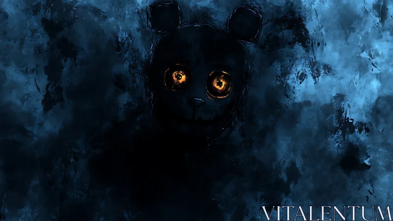 Nocturnal bear silhouette with glowing eyes in blue fog
