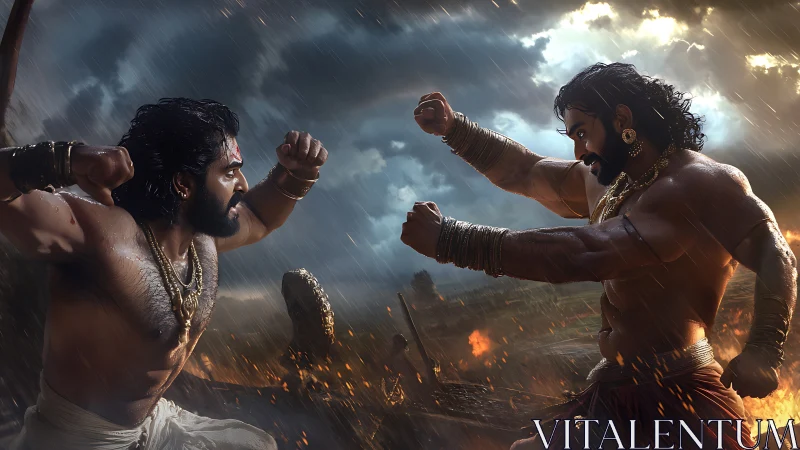 Storm-lit warriors collide in a myth-sized showdown.