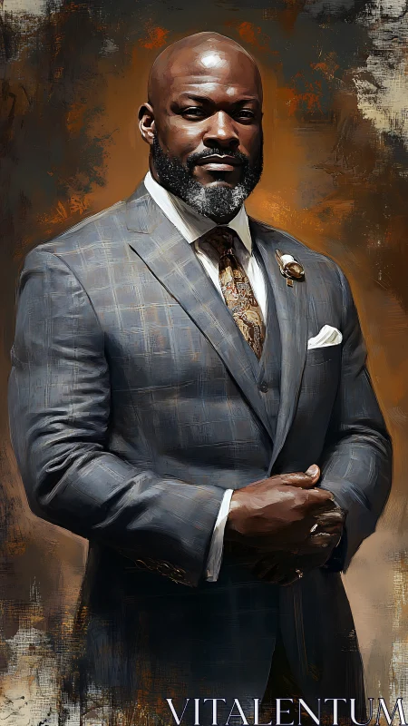 Regal gentleman in storm-brushed suit and amber glow.