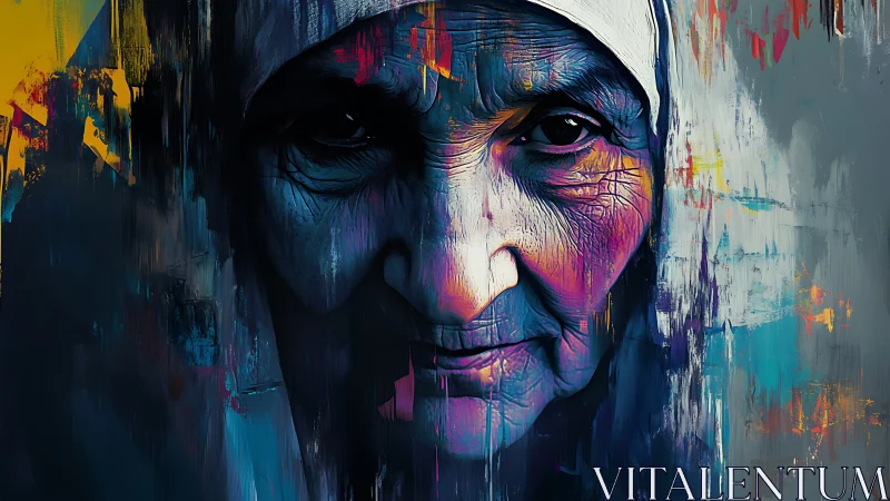 Gentle elder&rsquo;s colorful gaze wrapped in quiet wisdom.