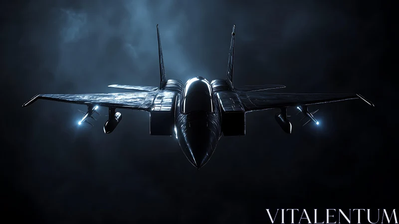 Stealth fighter jet frontal low-key render in moody atmosphere