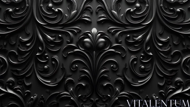 Velvet black baroque scrollwork in sculpted shadowed bloom.