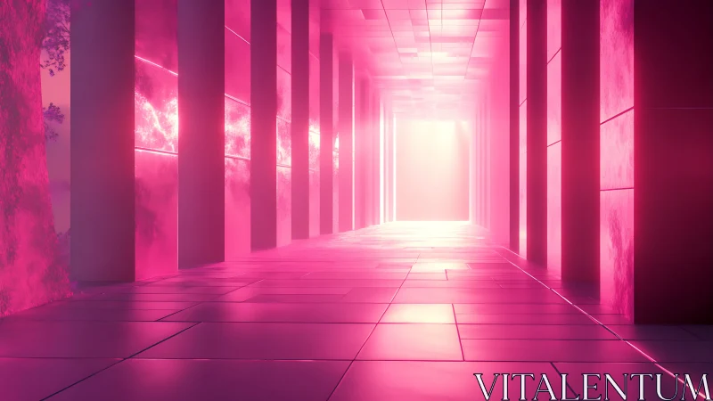 Neon Pink Corridor with Glowing Light Tunnel.