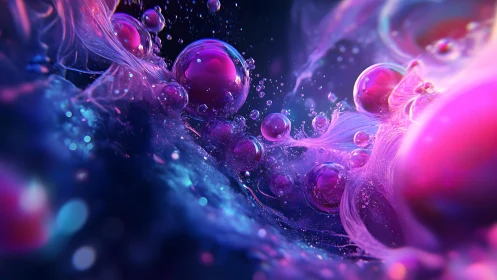Abstract cosmic spheres with neon colors and dreamy fluid textures.