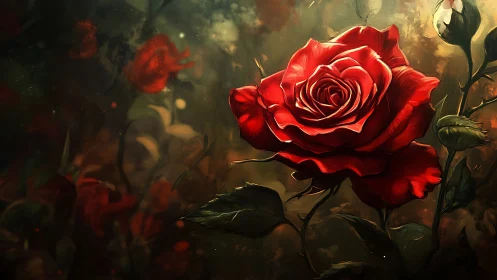 Illuminated Red Rose with Atmospheric Depth.