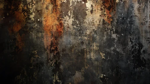 Weathered rusty metal wall texture with dark grunge abstract style.