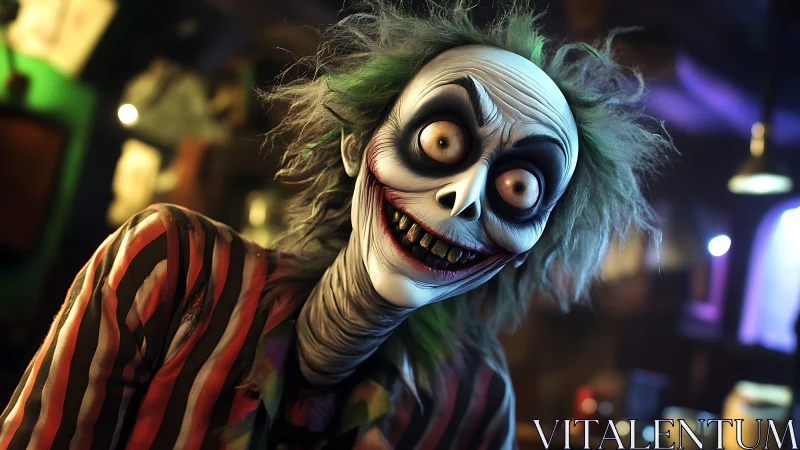 Cartoonish ghoul portrait with exaggerated skull anatomy and neon rim light