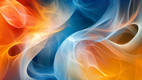 Chromatic Fluid Dynamics: Orange-Blue Gradient Abstraction with Flowing Turbulence