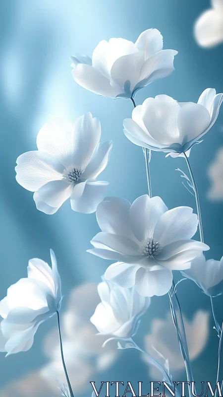 White Petaled Cosmos Flowers with Backlighting and Bokeh Gradient