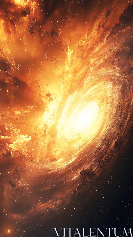 Solar storm whirlpool forging a molten galactic heart.