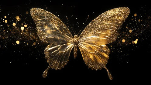 Glittering golden butterfly with luminous particle dispersion
