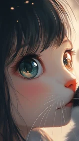 Girl with catlike features rendered in close-up profile