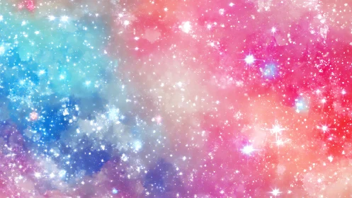 Iridescent pastel starfield blending blue, pink and coral hues.