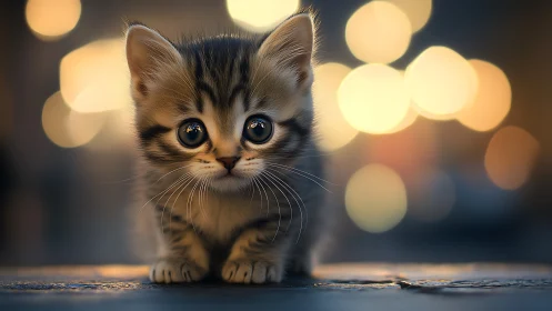 Tabby Kitten with Luminous Bokeh Background