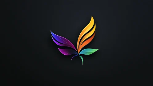 3D gradient feather emblem on dark minimalist background.