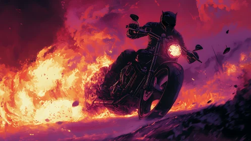 Night rider blazing through a storm of wildfire light.